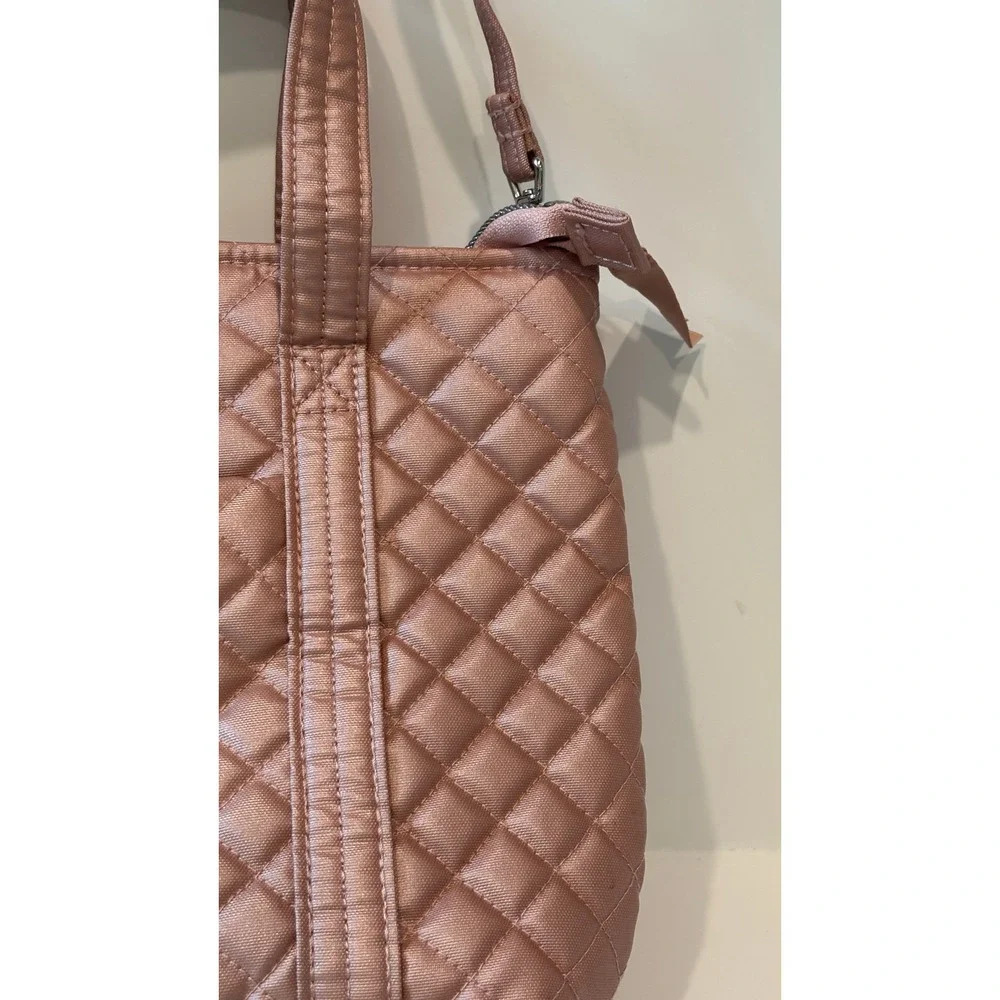 Vera Bradley Metallic Rose Gold Quilted Crossbody Tote Bag Floral Lining